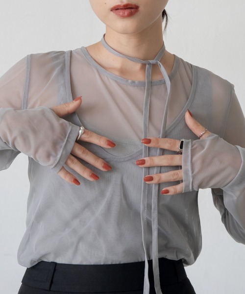 VACANCY(ヴァカンシー)の「レイヤードシアートップス(Tシャツ/カットソー・レディース・ブラック/ブルー/グレー/グリーン・FREE)」の13枚目の写真