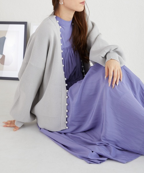 acro（アクロ）の「パールニットカーディガン/AC3312（カーディガン/ボレロ・レディース・イエロー/ベージュ/グレー/ブルー/ブラック/アイボリー・ﾌﾘ-）」の4枚目の写真