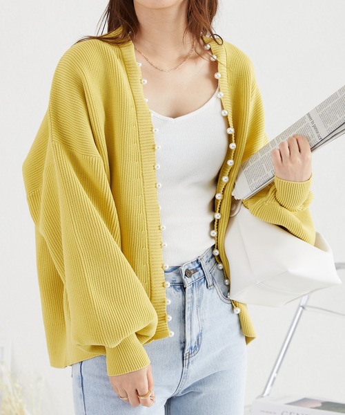 acro（アクロ）の「パールニットカーディガン/AC3312（カーディガン/ボレロ・レディース・イエロー/ベージュ/グレー/ブルー/ブラック/アイボリー・ﾌﾘ-）」の6枚目の写真