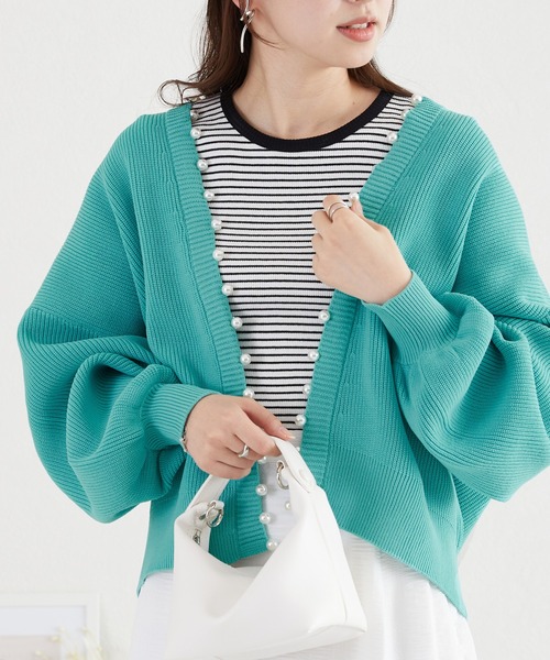 acro（アクロ）の「パールニットカーディガン/AC3312（カーディガン/ボレロ・レディース・イエロー/ベージュ/グレー/ブルー/ブラック/アイボリー・ﾌﾘ-）」の5枚目の写真