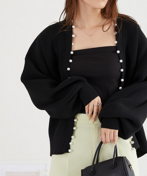 acro（アクロ）の「パールニットカーディガン/AC3312（カーディガン/ボレロ・レディース・イエロー/ベージュ/グレー/ブルー/ブラック/アイボリー・ﾌﾘ-）」の14枚目の写真