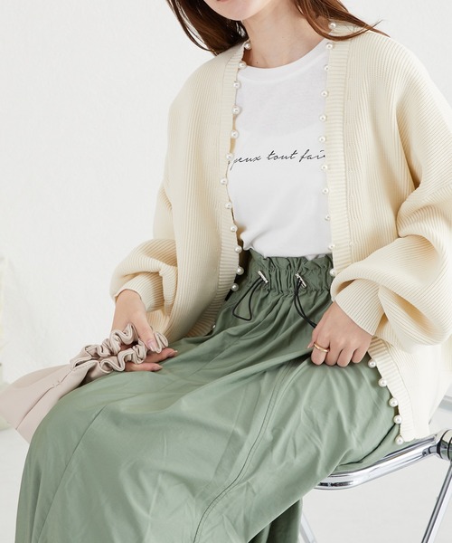 acro（アクロ）の「パールニットカーディガン/AC3312（カーディガン/ボレロ・レディース・イエロー/ベージュ/グレー/ブルー/ブラック/アイボリー・ﾌﾘ-）」の8枚目の写真