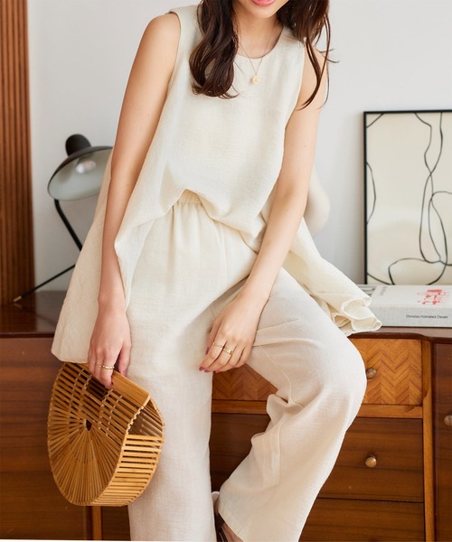 KOBE LETTUCE（コウベレタス）の「リネン風ノースリーブセットアップ（セットアップ・レディース・ブラック/ベージュ・M）」の3枚目の写真