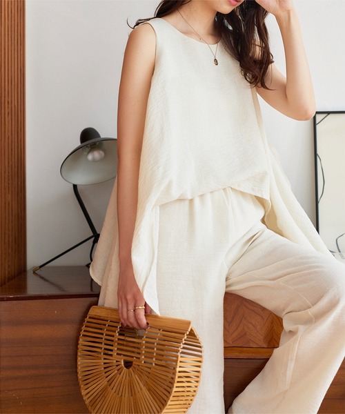 KOBE LETTUCE（コウベレタス）の「リネン風ノースリーブセットアップ（セットアップ・レディース・ブラック/ベージュ・M）」の5枚目の写真