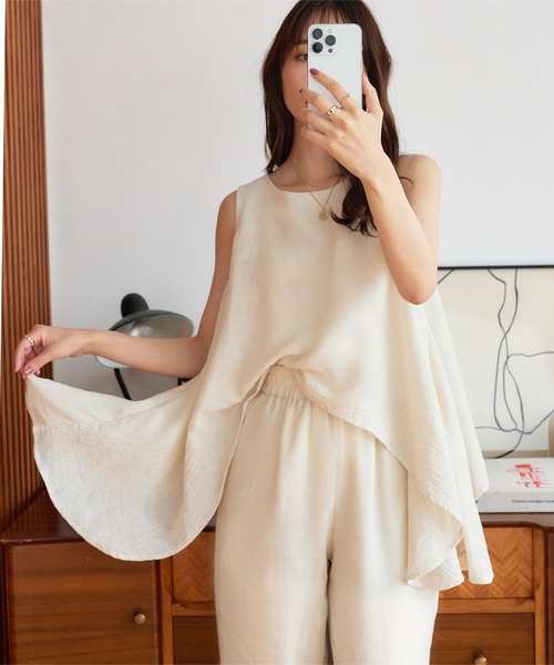 KOBE LETTUCE（コウベレタス）の「リネン風ノースリーブセットアップ（セットアップ・レディース・ブラック/ベージュ・M）」の13枚目の写真