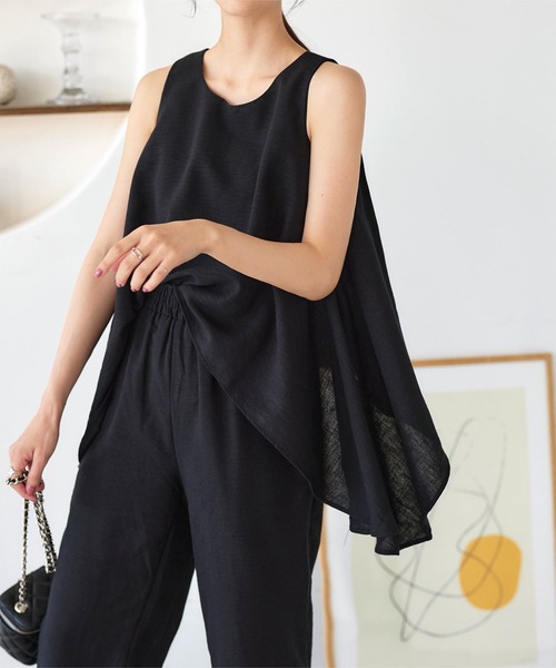 KOBE LETTUCE（コウベレタス）の「リネン風ノースリーブセットアップ（セットアップ・レディース・ブラック/ベージュ・M）」の10枚目の写真