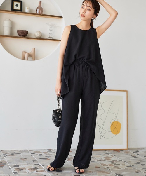 KOBE LETTUCE（コウベレタス）の「リネン風ノースリーブセットアップ（セットアップ・レディース・ブラック/ベージュ・M）」の7枚目の写真