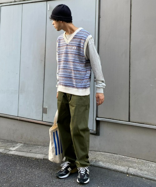 GEVACO（ゲバコ）の「【GEVACO】ジャガードニットベスト（ベスト・メンズ・ネイビー/ホワイト/カーキ・LARGE）」の4枚目の写真