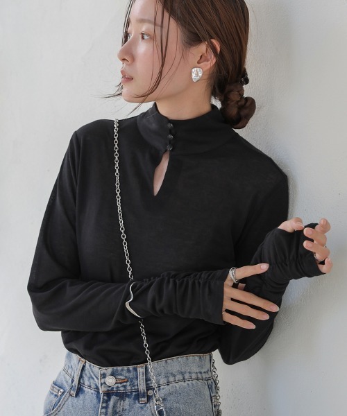 Bab（バブ）の「前後2WAYプチハイカットソー（Tシャツ/カットソー・レディース・ブルー/ブラック/オフホワイト/ブラウン/ライトグリーン・FREE）」の2枚目の写真