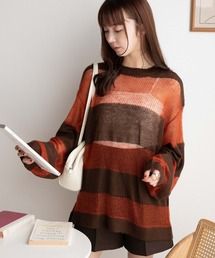 WEGO | WEGO/【23年秋冬新作】ボーダーメッシュビッグプルオーバー(ニット/セーター)