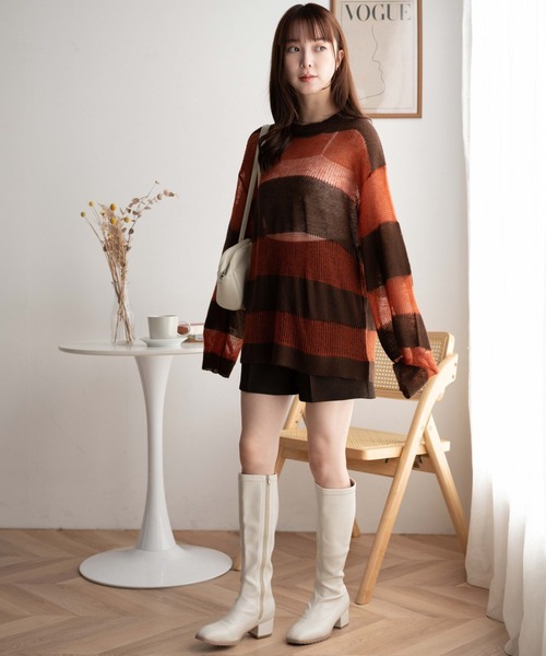 WEGO（ウィゴー）の「WEGO/ボーダーメッシュビッグプルオーバー（ニット/セーター・レディース・オレンジ/ブルー/ブラック系その他5・FREE）」の9枚目の写真