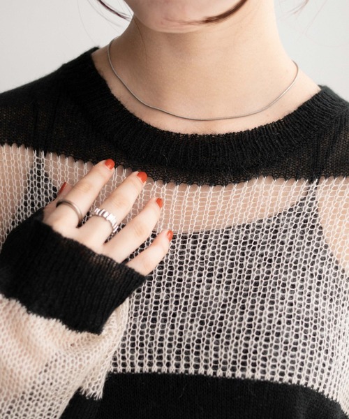 WEGO（ウィゴー）の「WEGO/ボーダーメッシュビッグプルオーバー（ニット/セーター・レディース・オレンジ/ブルー/ブラック系その他5・FREE）」の5枚目の写真