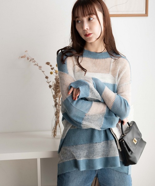 WEGO（ウィゴー）の「WEGO/ボーダーメッシュビッグプルオーバー（ニット/セーター・レディース・オレンジ/ブルー/ブラック系その他5・FREE）」の6枚目の写真