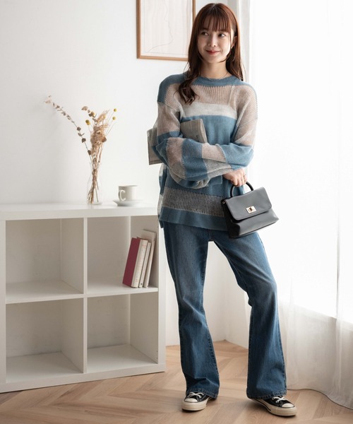 WEGO（ウィゴー）の「WEGO/ボーダーメッシュビッグプルオーバー（ニット/セーター・レディース・オレンジ/ブルー/ブラック系その他5・FREE）」の17枚目の写真