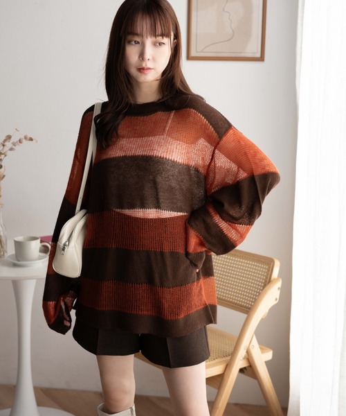 WEGO（ウィゴー）の「WEGO/ボーダーメッシュビッグプルオーバー（ニット/セーター・レディース・オレンジ/ブルー/ブラック系その他5・FREE）」の13枚目の写真