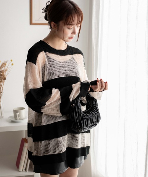 WEGO（ウィゴー）の「WEGO/ボーダーメッシュビッグプルオーバー（ニット/セーター・レディース・オレンジ/ブルー/ブラック系その他5・FREE）」の14枚目の写真