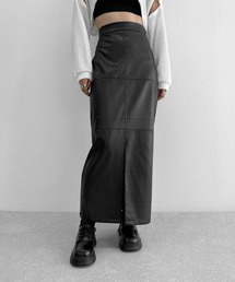 【LVEU.】ロングタイトスカート / ボトムス スカート ロング ミモレ丈 合皮 スリット ブラック チャコール グレー