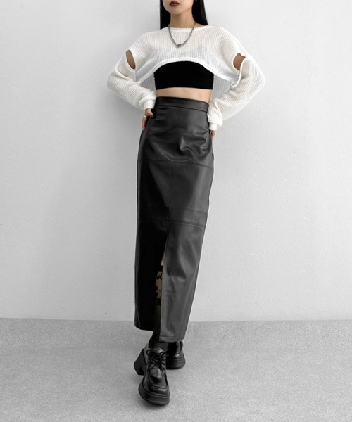 LVEU.(ラブユ.)の「【LVEU.】ロングタイトスカート / ボトムス スカート ロング ミモレ丈 合皮 スリット ブラック チャコール グレー(スカート・レディース・チャコールグレー/ブラック・FREE)」の15枚目の写真