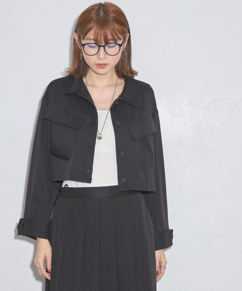 msgm レースクロップドシャツ　ブラック　黒 ツイルクロップドシャツジャケット（シャツ/ブラウス）｜leimn