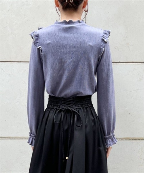 axes femme(アクシーズファム)の「ビジュー付配色フリルプルオーバー(Tシャツ/カットソー・レディース・ブルー/ホワイト/ラベンダー・FREE)」の6枚目の写真