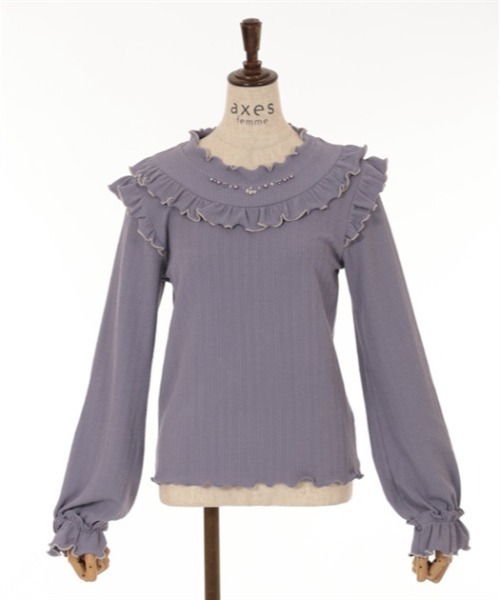 axes femme(アクシーズファム)の「ビジュー付配色フリルプルオーバー(Tシャツ/カットソー・レディース・ブルー/ホワイト/ラベンダー・FREE)」の7枚目の写真