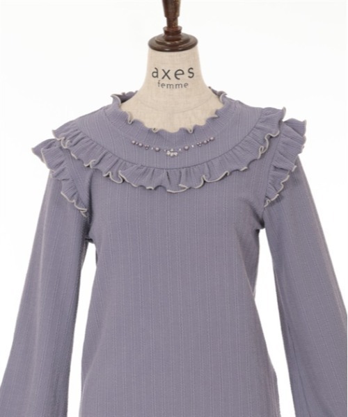 axes femme(アクシーズファム)の「ビジュー付配色フリルプルオーバー(Tシャツ/カットソー・レディース・ブルー/ホワイト/ラベンダー・FREE)」の10枚目の写真