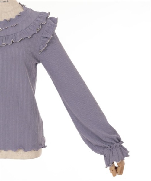 axes femme(アクシーズファム)の「ビジュー付配色フリルプルオーバー(Tシャツ/カットソー・レディース・ブルー/ホワイト/ラベンダー・FREE)」の14枚目の写真