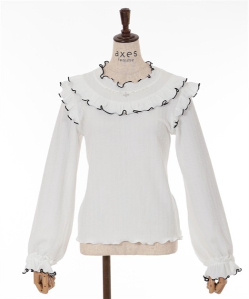 axes femme(アクシーズファム)の「ビジュー付配色フリルプルオーバー(Tシャツ/カットソー・レディース・ブルー/ホワイト/ラベンダー・FREE)」の15枚目の写真