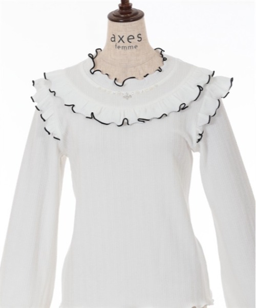 axes femme(アクシーズファム)の「ビジュー付配色フリルプルオーバー(Tシャツ/カットソー・レディース・ブルー/ホワイト/ラベンダー・FREE)」の18枚目の写真