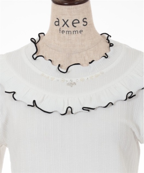 axes femme(アクシーズファム)の「ビジュー付配色フリルプルオーバー(Tシャツ/カットソー・レディース・ブルー/ホワイト/ラベンダー・FREE)」の20枚目の写真