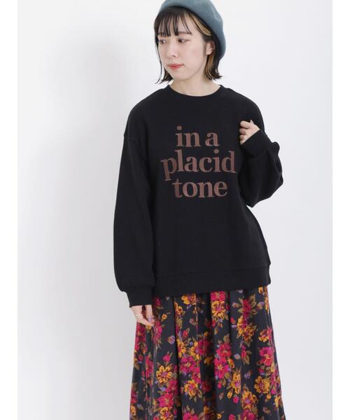Samansa Mos2(サマンサ モスモス)の「飛び裏毛微起毛ロゴ刺繍スウェット(Tシャツ/カットソー・レディース・キナリ/ブラック/ピンク/グリーン・F)」の3枚目の写真