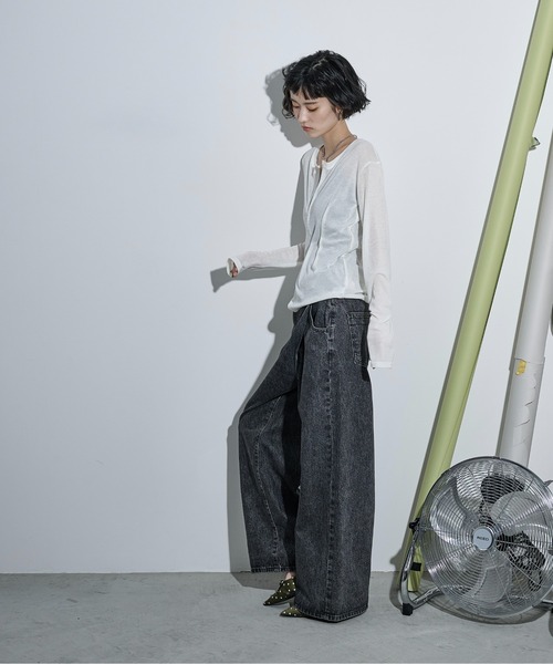 THE YOn(ザヨン)の「クロスウエストアシメラップデニムパンツ(デニムパンツ・レディース・ライトブルー/ブルー/ホワイト/ブラック/ナチュラル・S/M/XS)」の12枚目の写真