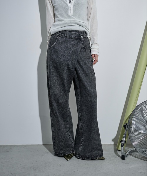 最終値下げ【美品】plantation メランジクロス　ワイドパンツ 8OZ DENIM BRUSH BLEACH WIDE PANTS(XS Black): Y's｜THE SHOP YOHJI