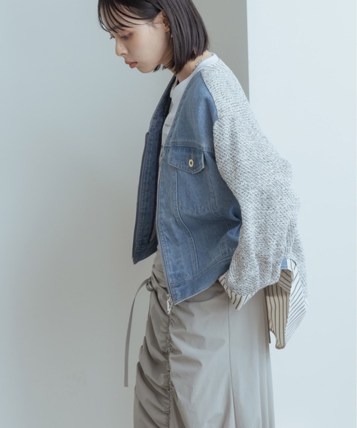 Eimee Law（エイミーロウ）の「ツィード&デニム ジップジャケット（ノーカラージャケット・レディース・ライトグレー/ライトブルー・38）」の5枚目の写真