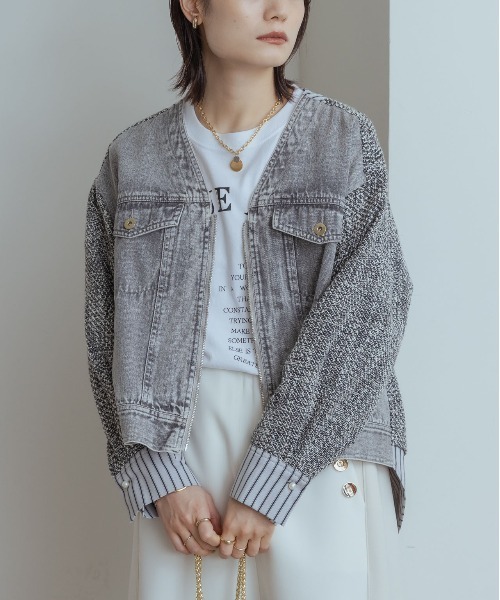 Eimee Law（エイミーロウ）の「ツィード&デニム ジップジャケット（ノーカラージャケット・レディース・ライトグレー/ライトブルー・38）」の20枚目の写真