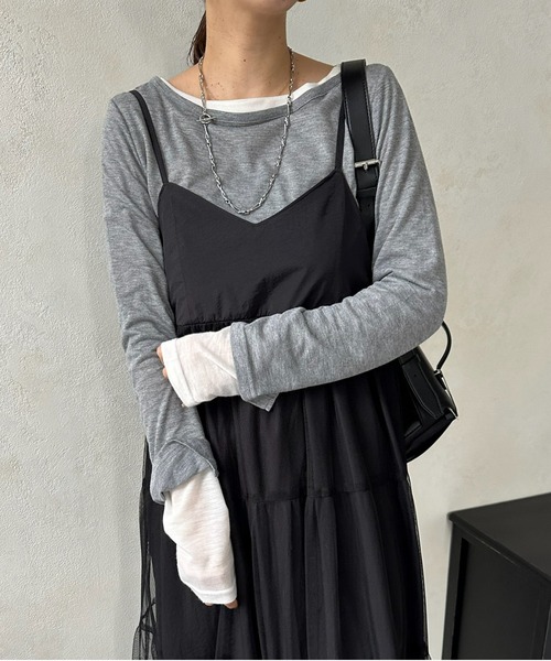 DouDou（ドゥドゥ）の「【WEB限定】チュールティアードキャミワンピース（ワンピース・レディース・ブラック/チャコールグレー・FREE）」の8枚目の写真