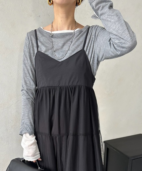 DouDou（ドゥドゥ）の「【WEB限定】チュールティアードキャミワンピース（ワンピース・レディース・ブラック/チャコールグレー・FREE）」の10枚目の写真