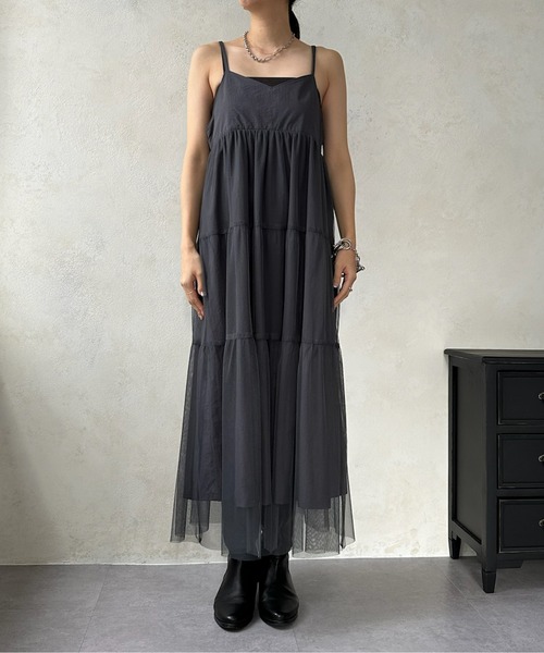 DouDou（ドゥドゥ）の「【WEB限定】チュールティアードキャミワンピース（ワンピース・レディース・ブラック/チャコールグレー・FREE）」の20枚目の写真
