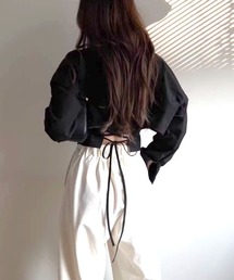 バックレースアップシャツブラウス