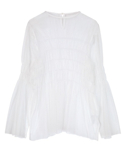 miette(ミエット)の「チュールシャーリングトップス(Tシャツ/カットソー・レディース・グレー/オフホワイト/ブラック・FREE)」の4枚目の写真