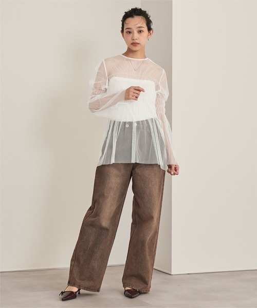 miette(ミエット)の「チュールシャーリングトップス(Tシャツ/カットソー・レディース・グレー/オフホワイト/ブラック・FREE)」の17枚目の写真