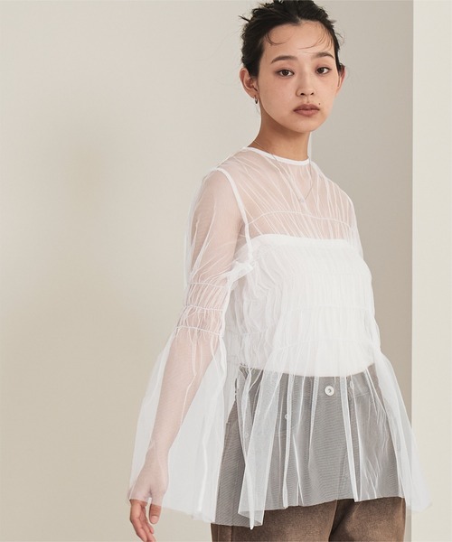 miette(ミエット)の「チュールシャーリングトップス(Tシャツ/カットソー・レディース・グレー/オフホワイト/ブラック・FREE)」の18枚目の写真