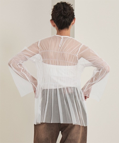 miette(ミエット)の「チュールシャーリングトップス(Tシャツ/カットソー・レディース・グレー/オフホワイト/ブラック・FREE)」の20枚目の写真