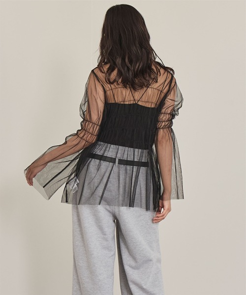 miette(ミエット)の「チュールシャーリングトップス(Tシャツ/カットソー・レディース・グレー/オフホワイト/ブラック・FREE)」の15枚目の写真