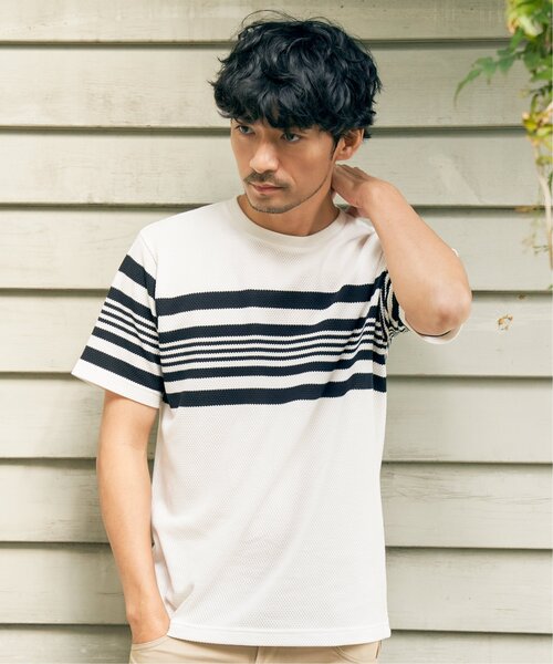 ikka(イッカ)の「パイナップルパネルボーダーTシャツ(Tシャツ/カットソー・メンズ・ホワイト/ネイビー/グレー・M/L/XL/S)」の5枚目の写真