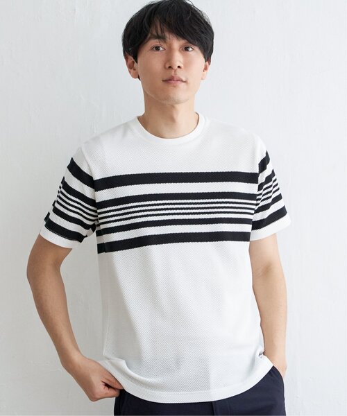 ikka(イッカ)の「パイナップルパネルボーダーTシャツ(Tシャツ/カットソー・メンズ・ホワイト/ネイビー/グレー・M/L/XL/S)」の9枚目の写真