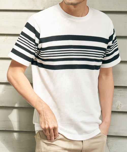 ikka(イッカ)の「パイナップルパネルボーダーTシャツ(Tシャツ/カットソー・メンズ・ホワイト/ネイビー/グレー・M/L/XL/S)」の2枚目の写真