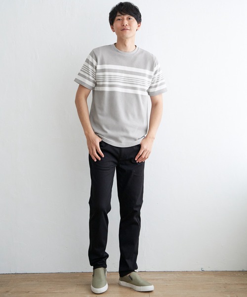 ikka(イッカ)の「パイナップルパネルボーダーTシャツ(Tシャツ/カットソー・メンズ・ホワイト/ネイビー/グレー・M/L/XL/S)」の21枚目の写真