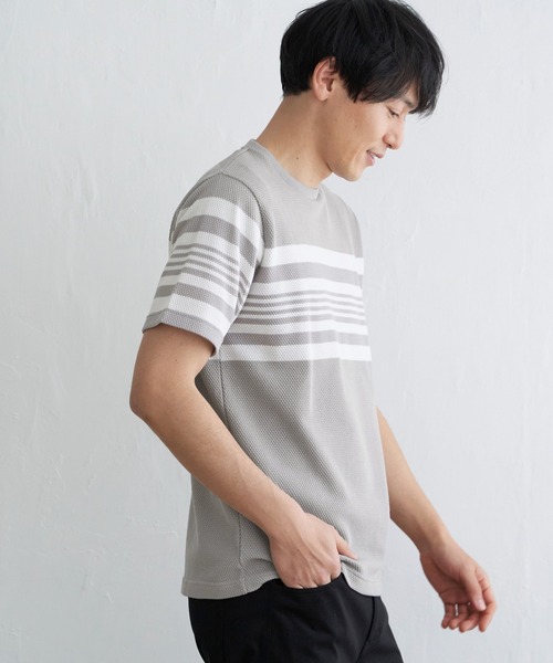 ikka(イッカ)の「パイナップルパネルボーダーTシャツ(Tシャツ/カットソー・メンズ・ホワイト/ネイビー/グレー・M/L/XL/S)」の12枚目の写真