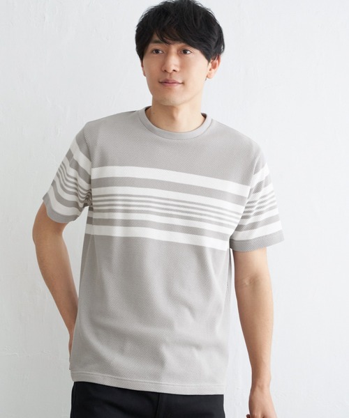 ikka(イッカ)の「パイナップルパネルボーダーTシャツ(Tシャツ/カットソー・メンズ・ホワイト/ネイビー/グレー・M/L/XL/S)」の10枚目の写真